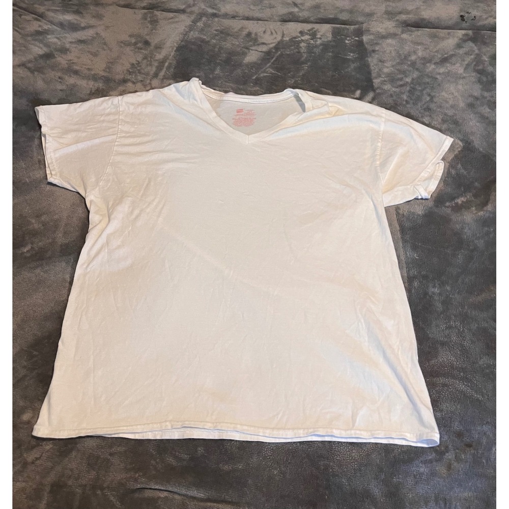 Hanes Womens White V-Neck T-Shirt Short Sleeve 100% Cotton L 12-14